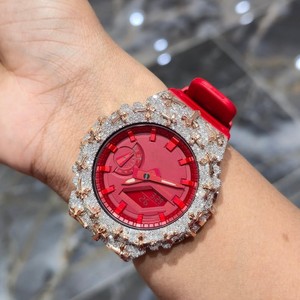 Reloj de Cuarzo Rojo con Incrustaciones de Moissanita, Bisel Analógico Digital con Doble Pantalla, Correa de Goma Unisex de 20 mm, Resistente al Agua 3 Bar para Niños - Product Image 1
