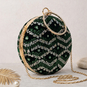 Green Round Embroidered Clutch Bag Luxury Wedding Evening <b>Handbag</b> for Women Occasions - Product Image 2