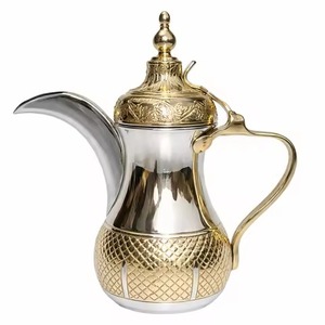 Jarra de café árabe Dallah de acero inoxidable plateado, elegante dispensador curvo para buffet comercial y catering de hostelería - Product Image 6