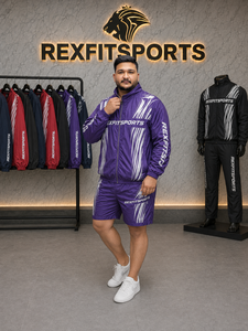 REXFIT SPORTS 2026 Conjunto Deportivo Personalizado para Hombre, Chaqueta y Pantalones Cortos de Nailon Morado, Ligero, con Cierre Completo, para Gimnasio, Entrenamiento, Running y Uso Casual - Product Image 3