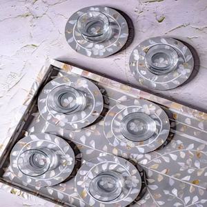 Ensemble de plateaux de service en nacre indienne de haute qualité 6 plateaux de service ronds en gris pour Oman Dubai - Product Image 1