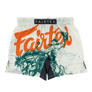 Shorts de MMA Fairtex RTS à prix de gros, blancs avec imprimé orange, qualité durable, coupe classique, pour arts martiaux mixtes AI-MS-818 - Product Image 1