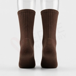 Men's Crew <b>Socks</b> Solid <b>Brown</b> Knitted Regular Style Daily Wear - Product Image 2