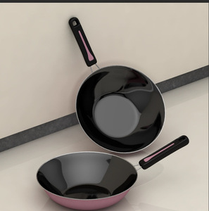 Ceramic Non-Stick <b>Wok</b> Set Black With Plastic Handle Modern Design For Gas And <b>Induction</b> Cookers - Product Image 2