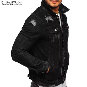 New Arrival Comfortable Breathable Denim <b>Men's</b> Denim <b>Jacket</b> OEM Custom Cotton Wool Black Color Casual Denim Winter <b>Jackets</b> - Product Image 3