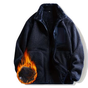 Chaqueta Casual de Forro Polar Sherpa para Hombre, Color Azul Marino, Estilo Urbano Unisex, Cierre Frontal con Cremallera, Invierno, Ecológica, Resistente al Viento - Product Image 2