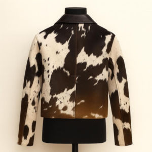 Veste en cuir à imprimé vache pour homme, col montant, fermeture éclair, doublure en fausse fourrure, coupe-vent, style décontracté hiver, coupe régulière - Product Image 5
