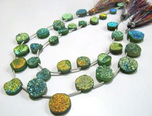 Natural Titanium Coated Agate Green Druzy Round Shape Briolette Beads <b>10</b> <b>Inches</b> - Product Image 3