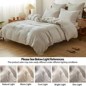 Pure Linen Waterproof Plain Duvet Cover Set 5-Piece Includes 1 Duvet Cover 1 <b>Flat</b> Sheet 1 Fitted Sheet 2 Pillowcases for Hotel - Product Image 4
