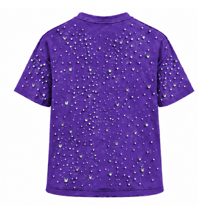 T-shirt unisexe violet à manches courtes et col rond, orné de perles, personnalisé, mode décontractée, streetwear, haut - Product Image 2