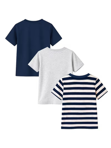 3pcs Set Medium-Large Short Sleeve T-Shirts Summer Outdoor Casual Neck Top Striped Pattern Machine Random Print Pocket Quick Dry - Product Image 2