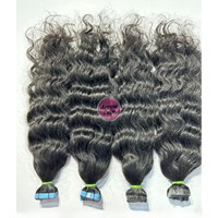 Arrow Exim Cheveux indiens bouclés à bandes adhésives invisibles, donneur unique, cuticules alignées, qualité 12A, couleur naturelle, Remy, double trame machine