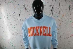 Sudadera BUCKNELL azul cielo con cuello alto, 100% algodón, con apliques bordados naranja, cuello ancho, hilos finos - Product Image 4