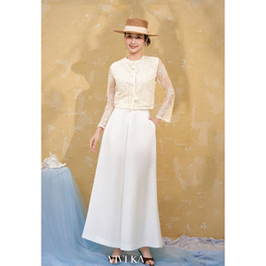 Blusas Transpirables de Encaje Floral Crema para Mujer, Estilo Casual de Verano para Vacaciones, con Cuello de Lazo y Manga Larga, GALI - Product Image 2