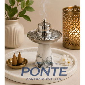 Mabkhara de Mármol Natural Hecha a Mano en Oferta, Cubierta de Filigrana de Acero Inoxidable, Moderna y Ecológica, para Aromaterapia, Oud, Bakhoor e Incienso - Product Image 2