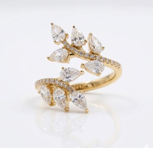 Leaf Wrap Diamond <b>Ring</b> Nature Inspired Open <b>Ring</b> Pear Cluster Band <b>Adjustable</b> Bridal <b>Ring</b> in Lab Grown Diamond 14K Solid Gold - Product Image 1