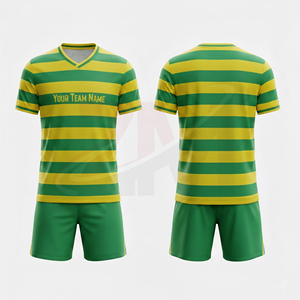 ชุดยูนิฟอร์มฟุตบอล เสื้อและกางเกงขาสั้นแบบกำหนดเอง แห้งเร็ว ระบายอากาศได้ดี ชุดทีมฟุตบอลสำหรับการแข่งขันและฝึกซ้อม คุณภาพพรีเมียม จำนวนมาก - Product Image 1