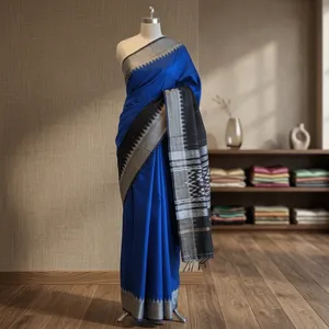 Châle long léger en soie brodée bleu roi, élégant pour femme - Idéal pour cadeau et occasions spéciales - Product Image 6