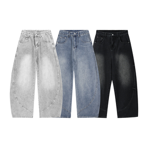 Mens Regular Wide Leg <b>Y2K</b> Gothic Solid Medium Wash Black Denim Jeans Streetwear <b>Trousers</b> 100% Cotton Mid Waist Breathable - Product Image 1