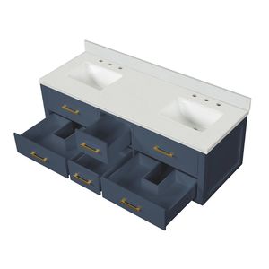 Blu 60 Pollici L X 22 Pollici Mobile Bagno Doppio con Top in Marmo Coltivato - Product Image 5