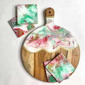 Bandeja de Servir de Resina con Diseño de Atardecer de Lujo y Detalles en Lámina Dorada, Plato Decorativo Irregular de Ágata con Asas de Latón para el Hogar - Product Image 2