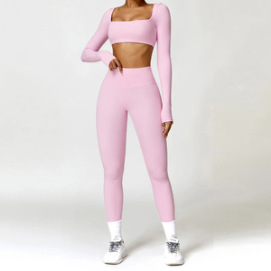 Women's High Waist Seamless <b>Pink</b> Sports <b>Leggings</b> Set With Ruched Butt Design For Yoga <b>Gym</b> Training Activewear Shorts - Product Image 2