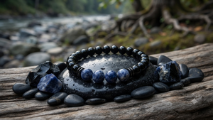 Bracelet en pierres naturelles en gros, obsidienne noire et sodalite bleue, bijoux élastiques en cristal de guérison pour hommes et femmes - Product Image 6