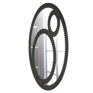 Miroir mural rond en bois sculpté Smart Art, design moderne, finition noire, cadre en MDF pour dressing, salon, couloir - Product Image 4