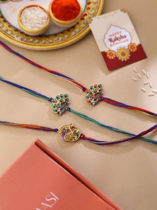 Colorful Peacock Rakhi <b>Set</b> with Multicolor Threads Traditional Designer Rakhi Combo - Product Image 4