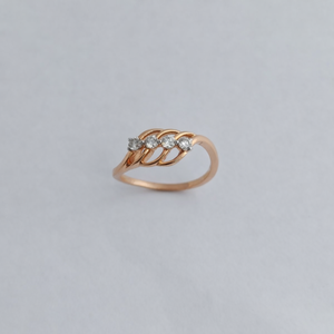 Bague en or rose 14 carats avec diamant rond et pavé multi-pierres, design vague, pour femme, élégante, alliance de mariage, cadeau, bijoux fins - Product Image 5