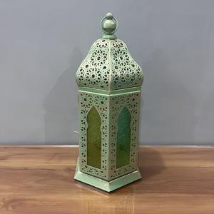 Farol de Hierro Grabado Verde, Farol Decorativo de Mesa para Navidad, Pascua, Ramadán, Eid, Bodas, Decoración del Hogar - Product Image 1