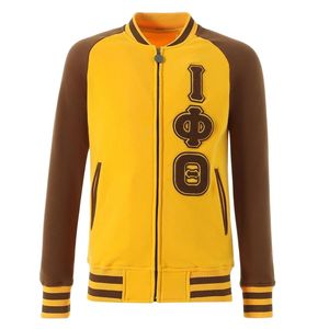Veste en molleton dorée Iota Phi Theta, style universitaire, marron et or, vêtements grecs, style Letterman, veste premium ajustée - Product Image 1