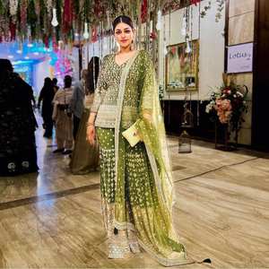 Beautiful <b>Indian</b> & <b>Pakistani</b> <b>Clothing</b> Elegant Party Wear Top Bottom Dupatta Set - Product Image 4