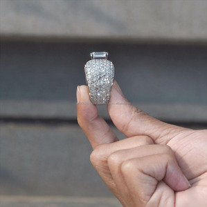 Emerald Cut Moissanite Diamond Cluster <b>Ring</b> 925 Sterling <b>Silver</b> Hip Hop Rhodium Plated Men's <b>Statement</b> Jewelry for Wedding Gifts - Product Image 3