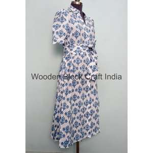 Robe décontractée moderne en coton pour femme, tunique confortable en coton biologique, robe midi d'été pour la plage, imprimé floral, lavable, toucher doux - Product Image 5