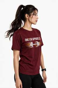 เสื้อยืดแขนสั้นคอกลมสีแดงเลือดหมูสำหรับผู้หญิง ONETEN เนื้อผ้าเจอร์ซีย์ระบายอากาศได้ดี สวมใส่สบาย เหมาะสำหรับเล่นกีฬาและใส่ลำลองในฤดูร้อน - Product Image 4