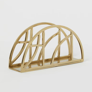 Porte-serviettes en métal, motif feuille, finition dorée, organiseur de serviettes décoratif, support de table élégant pour la salle à manger - Product Image 2
