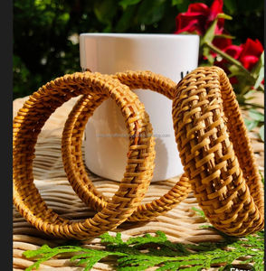 Brazaletes de mimbre personalizados hechos a mano, pulsera gruesa, trenzada de mimbre de paja tejida, brazaletes de moda geométricos de ratán - Product Image 3