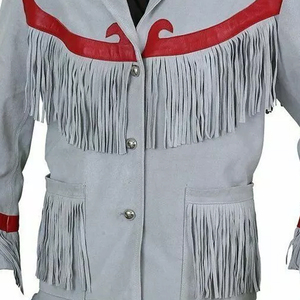 <b>Real</b> <b>Leather</b> Beige Suede Raw Fringe Windproof Eco-Friendly Quick Dry Solid Motorcycle <b>Jacket</b> Full Sleeve Winter Wear - Product Image 4