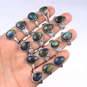 Anillo de Labradorita Genuina en Forma de Lágrima, Chapado en Plata 925, Hecho a Mano, Vintage, Anillos de Piedras Preciosas para Mujer - Product Image 1