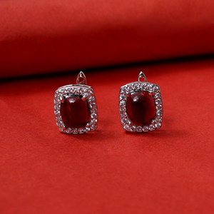 Silver Plated <b>Red</b> Oval Shape Gemstone Bezel Setting Romantic Anniversary Stud <b>Earrings</b> Women's Wholesale Bulk - Product Image 1