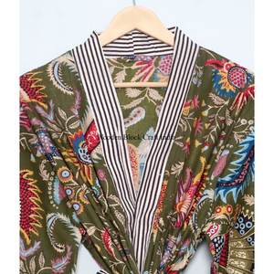 Vestido Kimono de Algodón Hecho a Mano con Estampado Floral, Ropa de Dormir de Verano, Estampados en Bloque, Túnica Larga para Dama de Honor, Túnica Casual para la Playa - Product Image 4