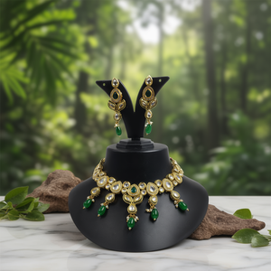 Conjunto de Collar Choker Kundan - Chapado en Oro NS614 Verde - Product Image 3