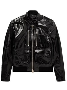 เสื้อแจ็คเก็ตหนังแก้วสีดำสไตล์ลำลองสำหรับผู้ชาย - Product Image 1