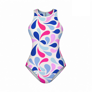 Traje de Baño de Una Pieza con Bloques de Color Blanco y Negro, Corte Alto, Secado Rápido, Estampado Frontal - Product Image 2