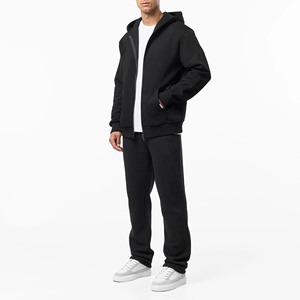 Men Black Hooded <b>Zip</b> <b>Up</b> <b>Jacket</b> Tracksuit Set Casual Sportswear Jogger Pant Outdoor Running Training <b>Gym</b> Fitness Custom Wholesale - Product Image 1