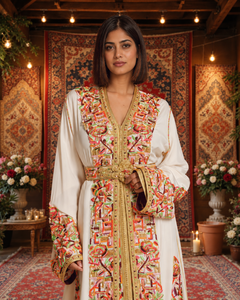 Caftan marocain blanc en velours prune, élégant, brodé à la main, col en V, longueur maxi, manches longues, ourlet évasé, coupe ample, robes pour femmes musulmanes - Product Image 3