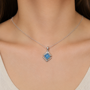 Pendentif coussin en calcédoine bleue, argent sterling 925 plaqué or rose et or jaune, bijou artisanal en pierres précieuses pour cadeau de Noël - Product Image 2
