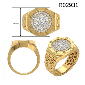 Premium 18k Yellow Gold Octagon <b>Watch</b> Link Pave Screw Motif Natural Diamond Cluster Mens <b>Ring</b> Hip Hop Jewelry Christmas Gift - Product Image 4