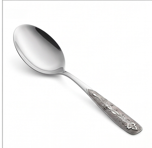 Elegant <b>Grey</b> Stainless Steel Serving Spoon Set Classic Design <b>Mirror</b> Polish Dishwasher Safe Long Handle Flatware - Product Image 3